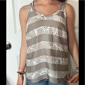 Banana Republic Racerback Tan & White Loose Fit Round Neck Womens Tank Top Small